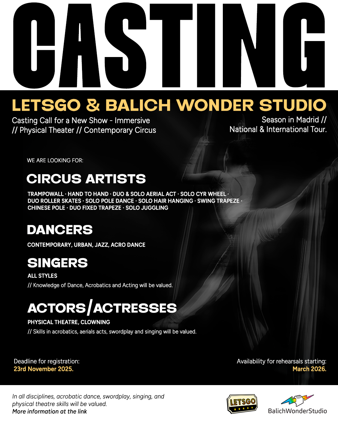 AUDITION CALL FOR A NEW SHOW – IMMERSIVE / PHYSICAL THEATER / CONTEMPORARY CIRCUS – November 2025
