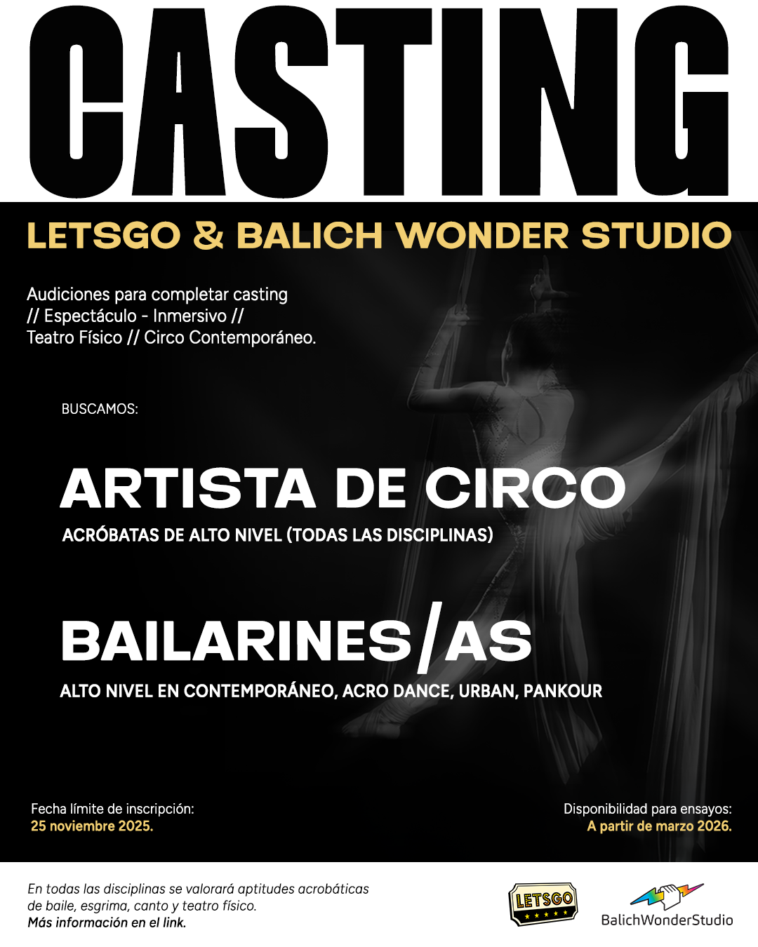 CONVOCATORIA AUDICIONES PARA NUEVO ESPECTÁCULO-INMERSIVO / TEATRO FÍSICO / CIRCO CONTEMPORÁNEO – Noviembre 2025