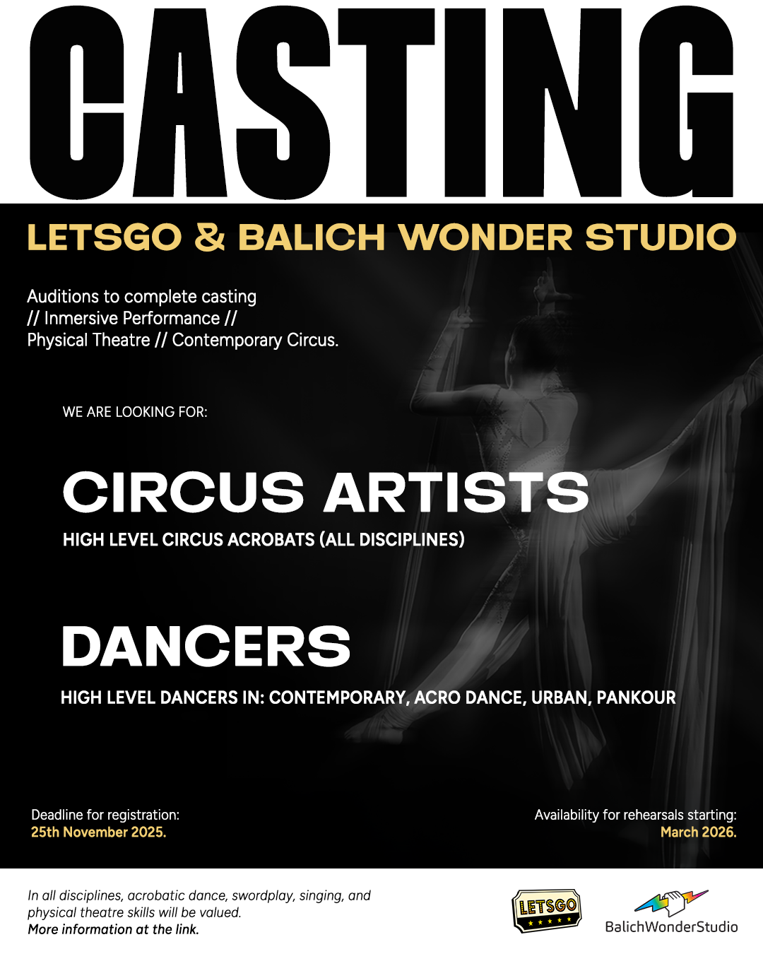 AUDITION CALL FOR A NEW SHOW – IMMERSIVE / PHYSICAL THEATER / CONTEMPORARY CIRCUS – November 2025