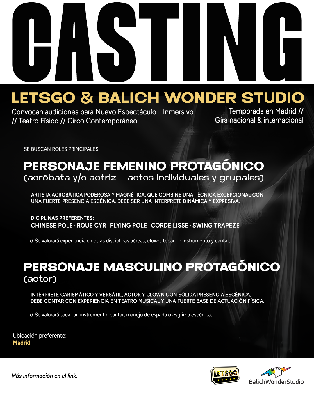 CONVOCATORIA AUDICIONES PARA NUEVO ESPECTÁCULO – INMERSIVO / TEATRO FÍSICO / CIRCO CONTEMPORÁNEO – PROTAGONISTAS – Noviembre 2025